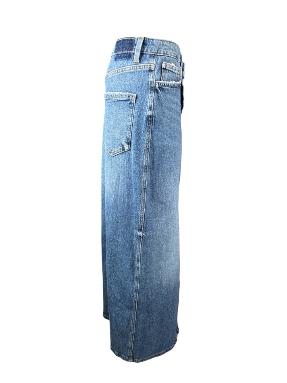 ZARA Button Fly Blue Denim Maxi Skirt with Front Slit. - Picture 4 of 13